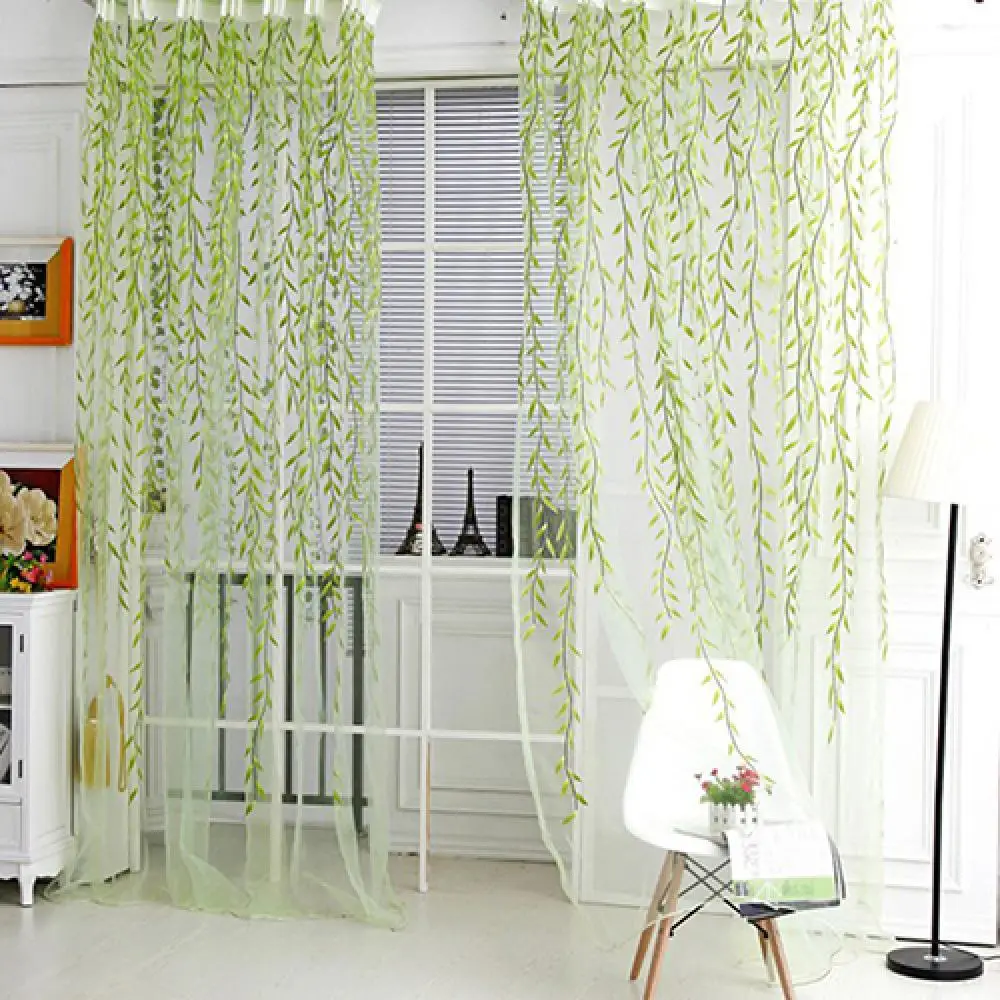 Elegant Modern Tulle Curtains for Living Room Bedroom Kitchen Green Leaf Sheer Curtains for Window Tulle Curtains Drapes