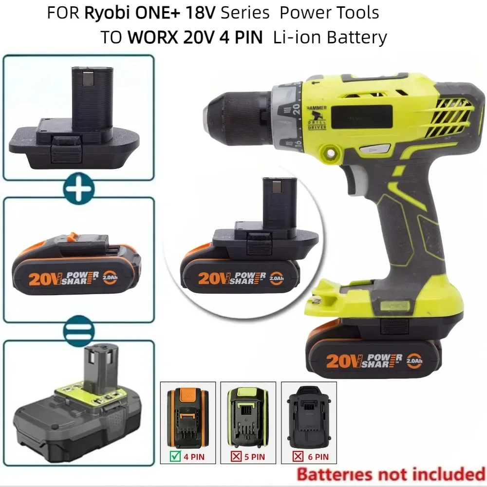 1x Battery Adapter for WORX 20V 4PIN Li-ion Battery Converter TO Ryobi ONE+ 18V Power Tools Accessory (Only Adapter)