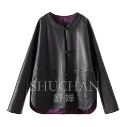 New Chinese Style Two-sided Wear Sheepskin Leather Jacket Women Genuine Leather Jacket Women 2024 New Autumn