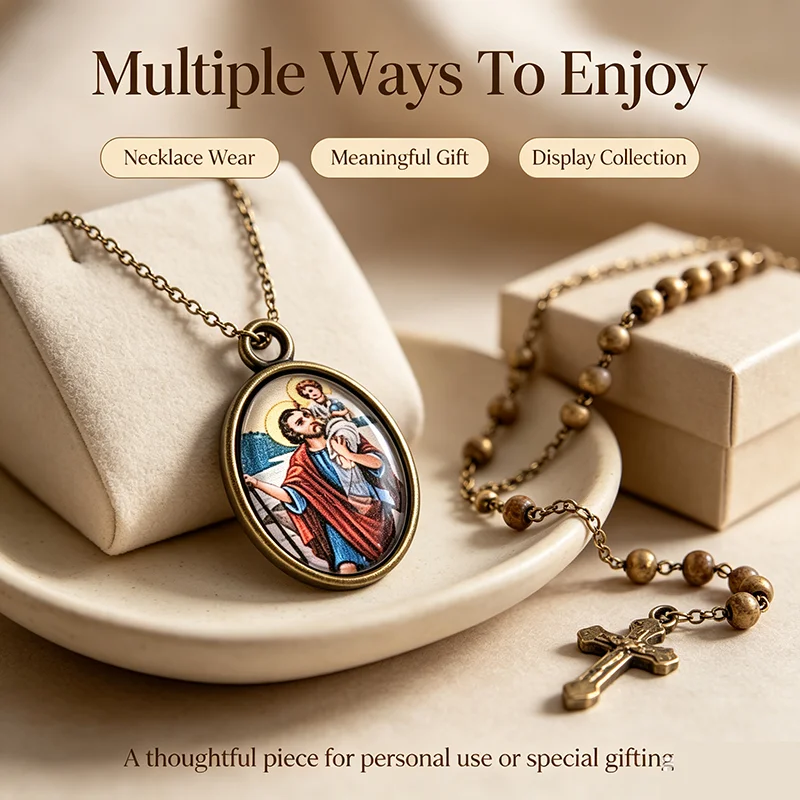 5Pcs Vintage Bronze Saint Christopher Pendant Oval Religious Medal Charm Resin Coated Protective Amulet DIY Jewelry Making Acces
