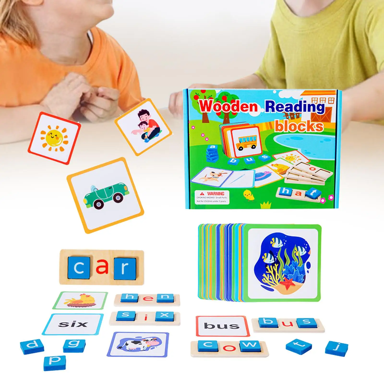 

See and Spell Learning Educational Toy Activities Kindergarten Wooden Reading Blocks for Kids 2 3 4 5 6 Years Old Party Favors