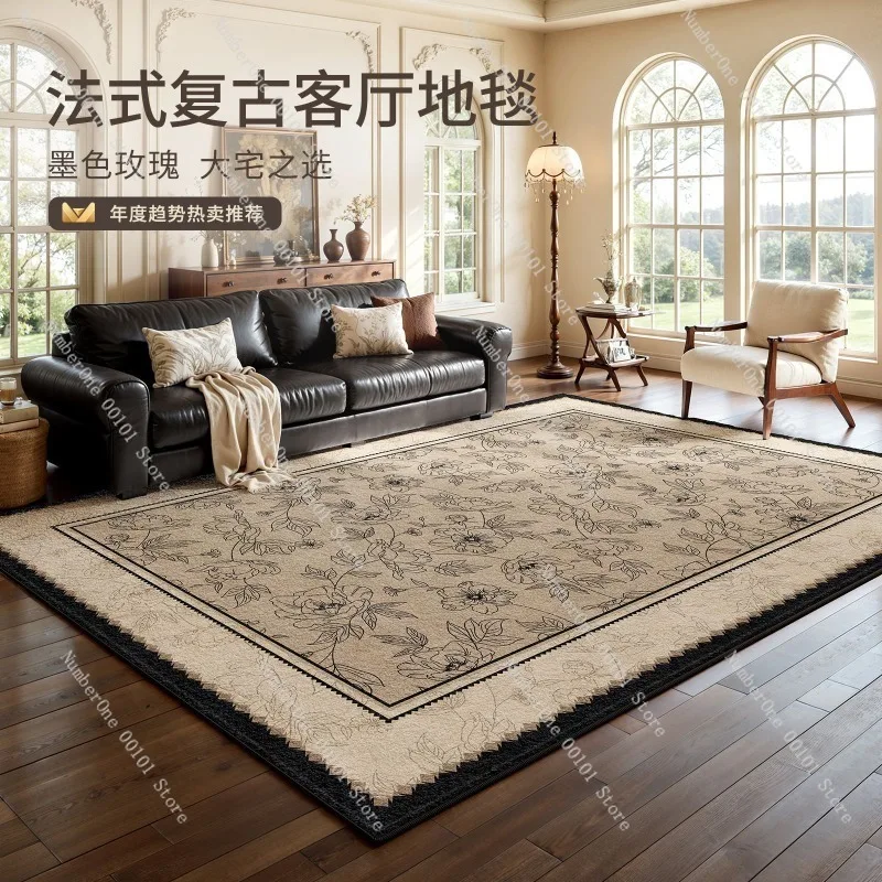 Large Area Carpet Rug, Living Room French Retro Style Floor Mat, Waterproof Soundproof Coffee Table Carpet,Bedroom Full Coverage
