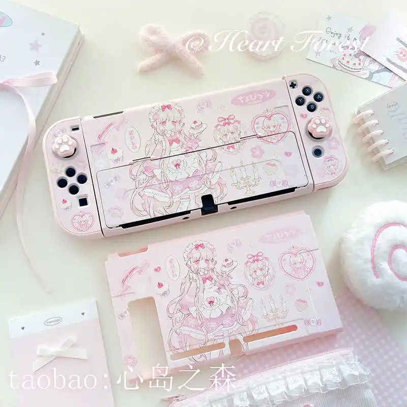 Urocze etui na Nintendo Switch NS w stylu anime, różowe, dzielone, twarde, ochronne na stację dokującą, akcesoria do gier dla Nintendo Switch OLED/Lite, kontroler Joy-Con — zdjęcie produktu 4