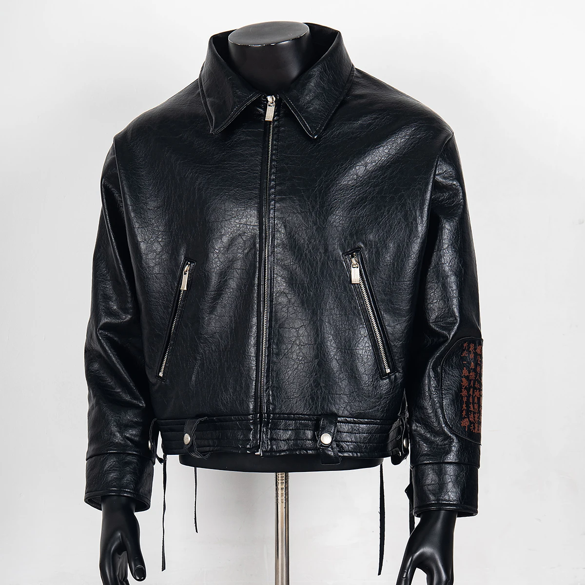 

Streetwear Black Color Zipper Pocket Pu Leather Jacket for Men Lapel Winter Windbreaker Coat Oversized Unisex Outwear Clothes