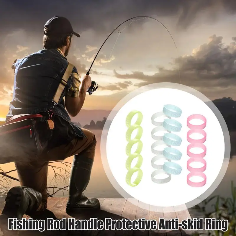 20 Pcs Silicone Fishing Rod Grip Protective Cover Anti Slip Rubber Ring Elastic Fishing Rod Handle Non-slip Ring Covers