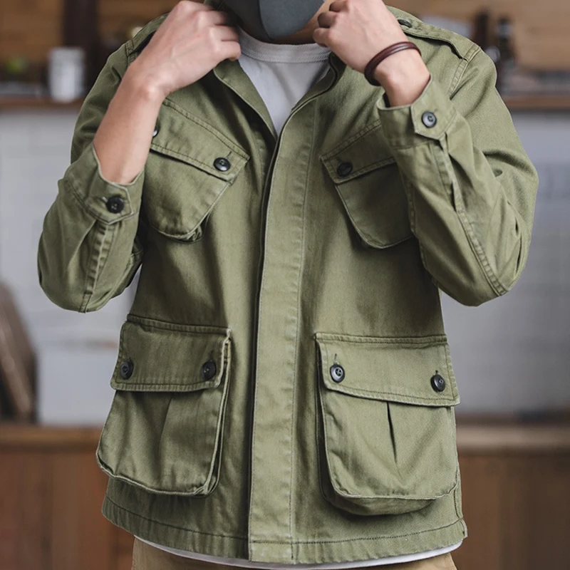 Stylish Multiple Pocket Cargo Coat For Men Daily Casual Solid Color Button-up Lapel Loose Jacket Coats Mens Autumn Outerwear