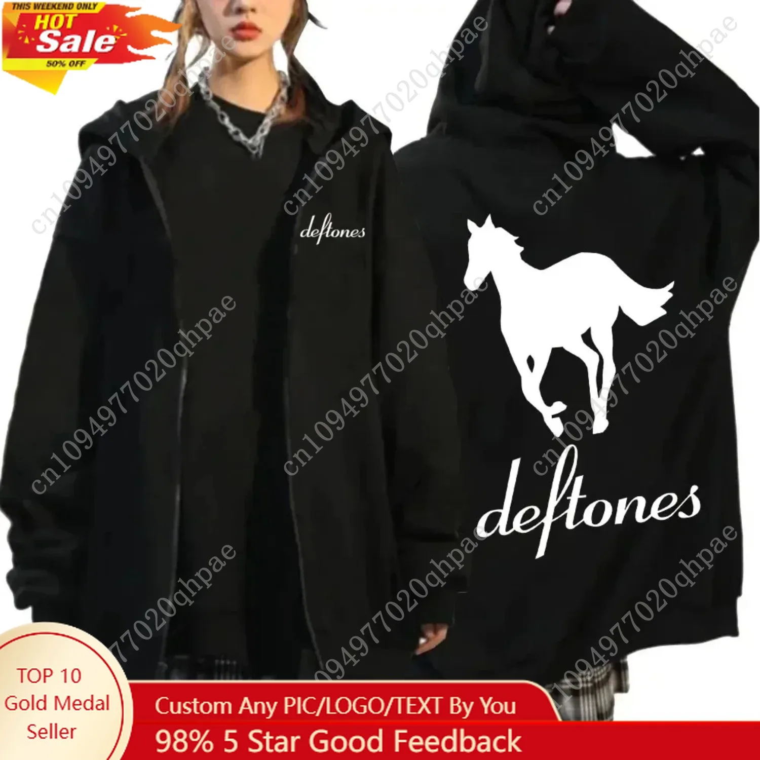 

Deftones White Zip Up Hoodie Hip Hop Rock Band Zipper Sweatshirt Harajuku Oversized Long Sleeve Hoodies Coats Zipper Streetwear