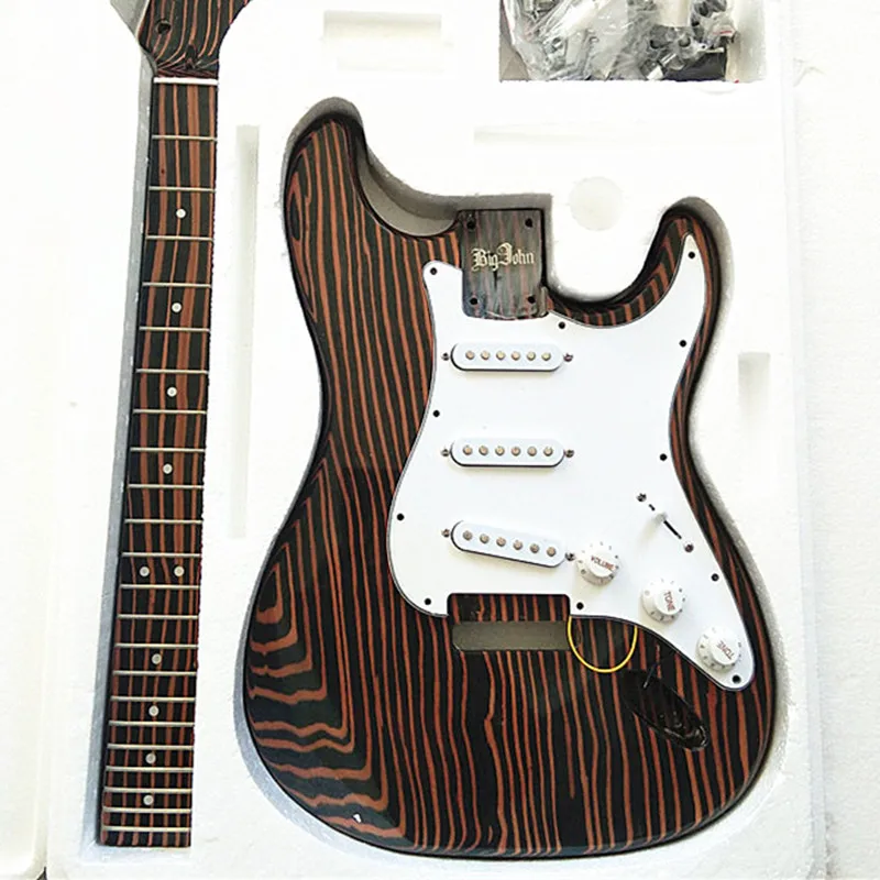 Unfinished Single Wave Electric Guitar with Zebra Wood Body and Neck, DIY Guitar Kits, BJ129