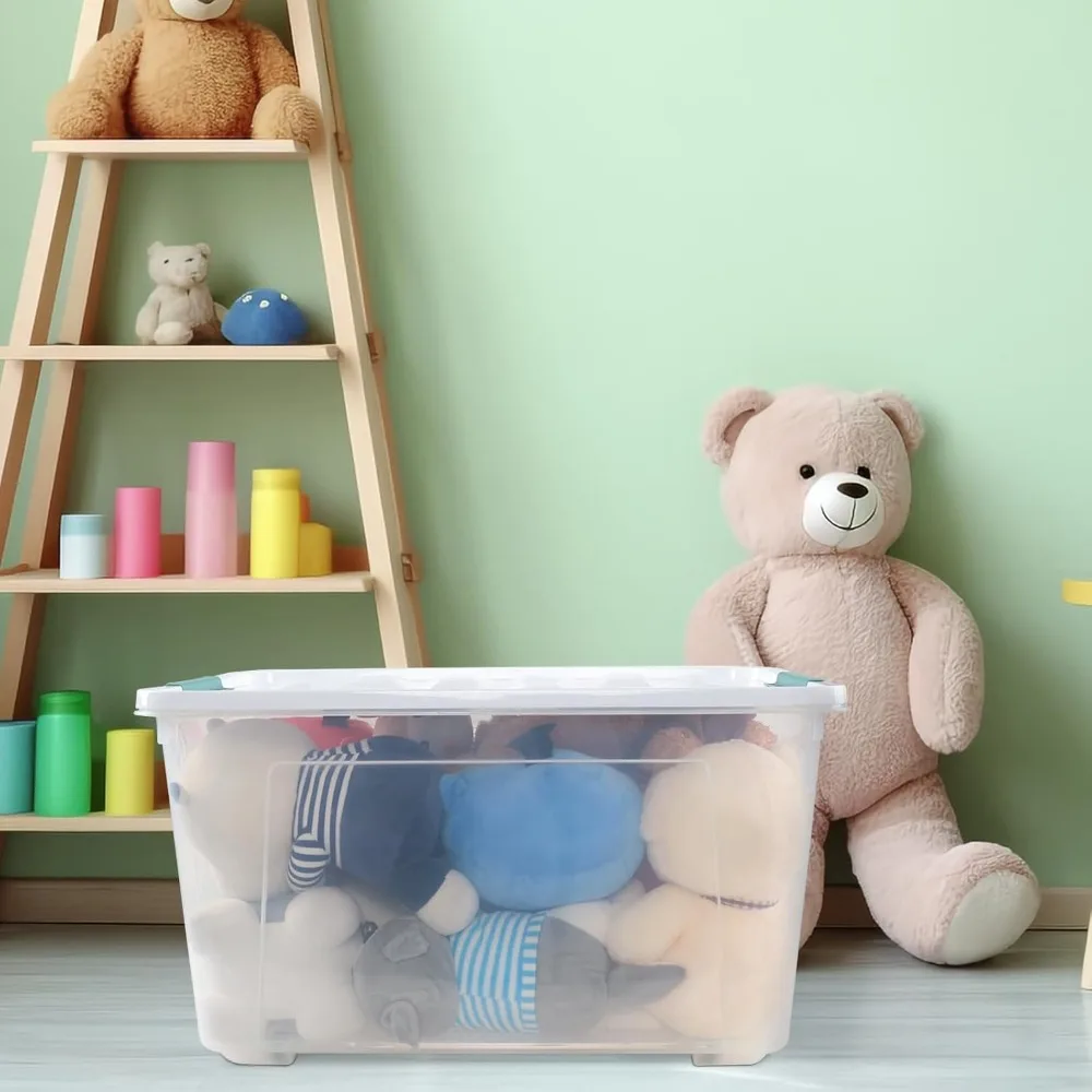 صناديق تخزين شفافة كبيرة سعة 85 لترًا مع عجلات، مجموعة حقائب اليد البلاستيكية