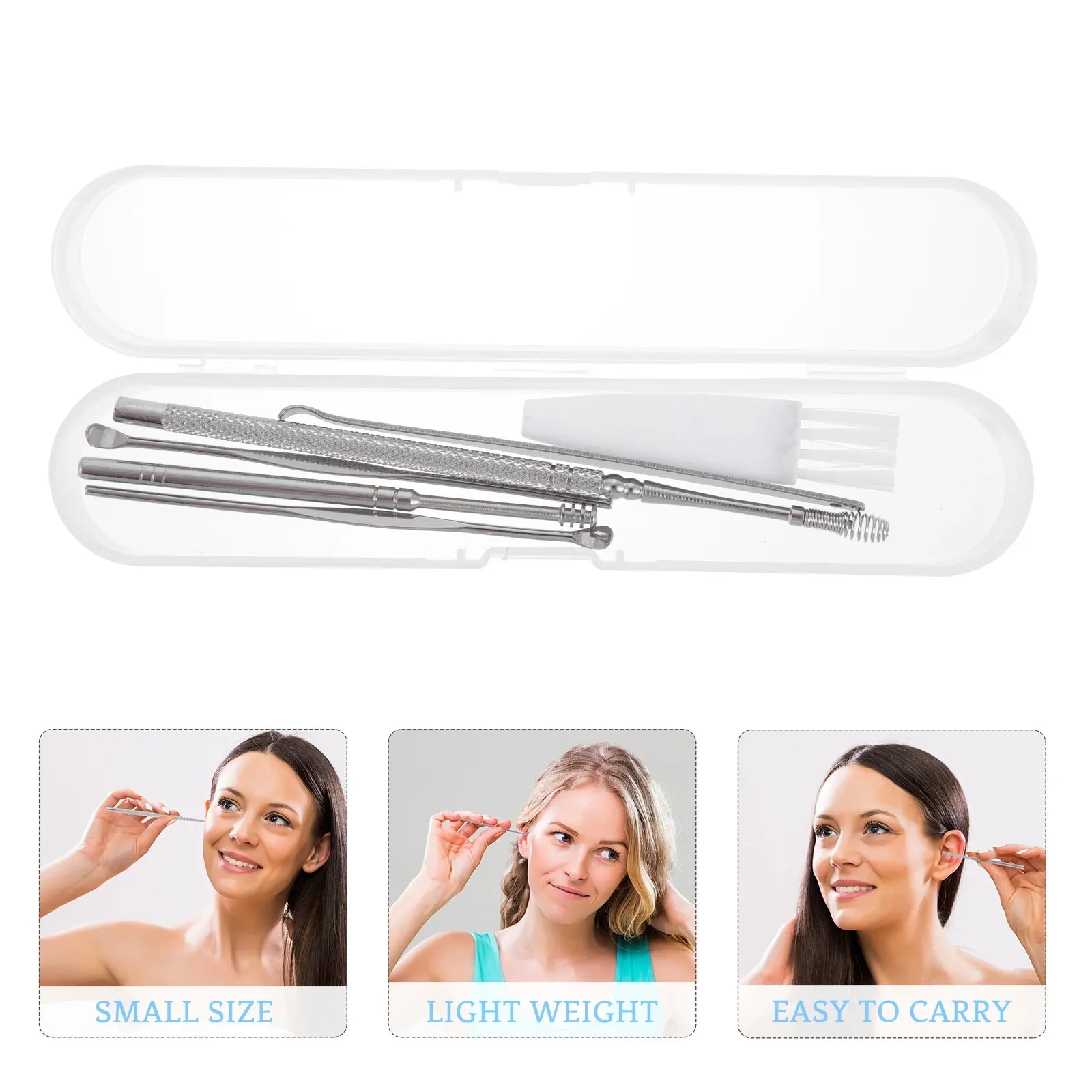 Double Head Rotating Ear Wax Pickers Stainless Steel Portable Earwax Removal Kits Nonslip Cleaning Kits