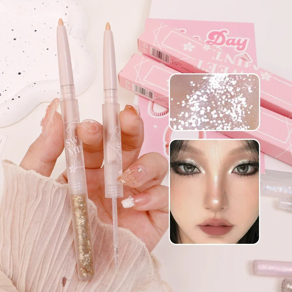 2 in 1 perlmutt liegender Seidenraupen stift Glitzer Lidschatten stift langlebiges wasserdichtes glänzendes Eyeliner Umriss stift koreanisches Make-up