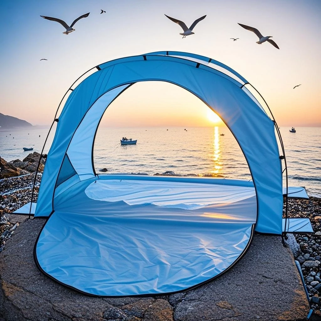 

Portable Beach Tent with Sand Anchor Wind Resistance Beach Sun Shelter Easy Setup Fishing Tent Beach Shade Mat