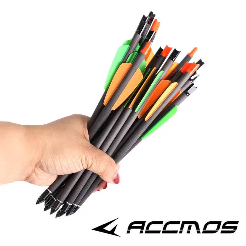 6-12pc 7.5/15 Inches ID6.2mm Pure Carbon Shaft Short Arrow With Fixed Flastic Nock 2 Feathers 100 Grain Screw Tip for Archery