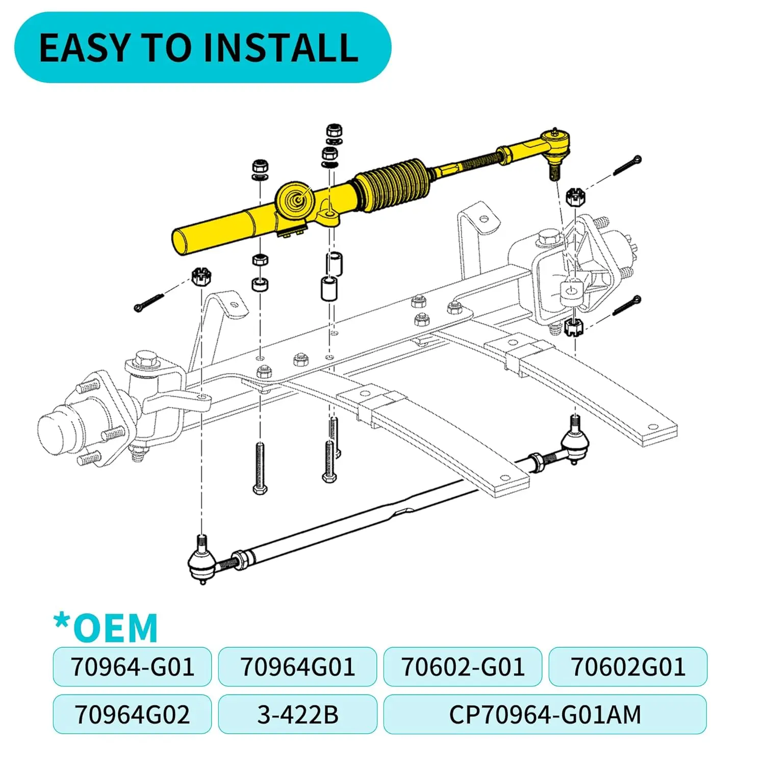 Conjunto de caja de dirección de carrito de Golf, adecuado para EZGO TXT 2001-UP, 70602G01 70964G01 70964G02