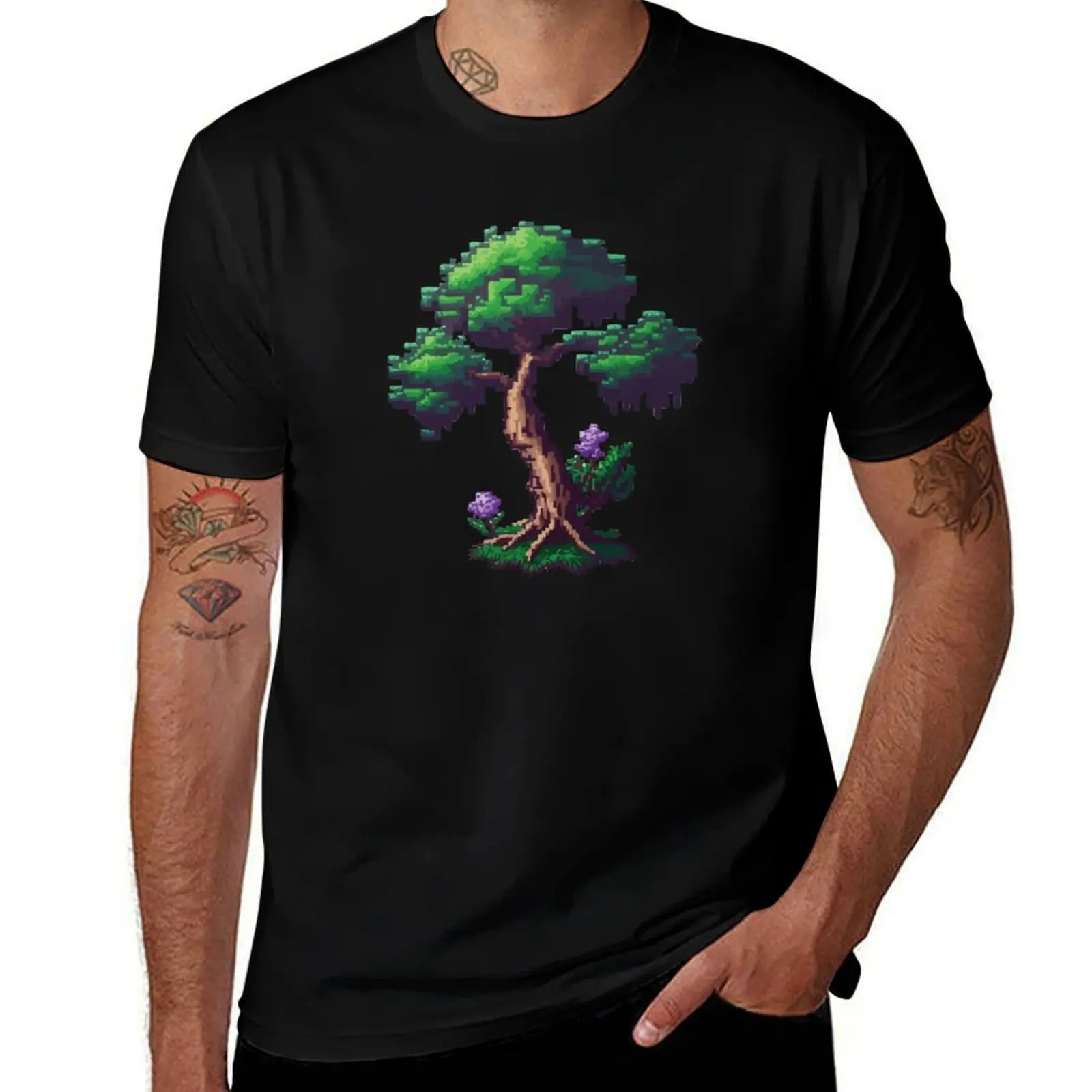 pixelated terraria tree T-Shirt Big and Tall Crew Neck Tee T-Shirt