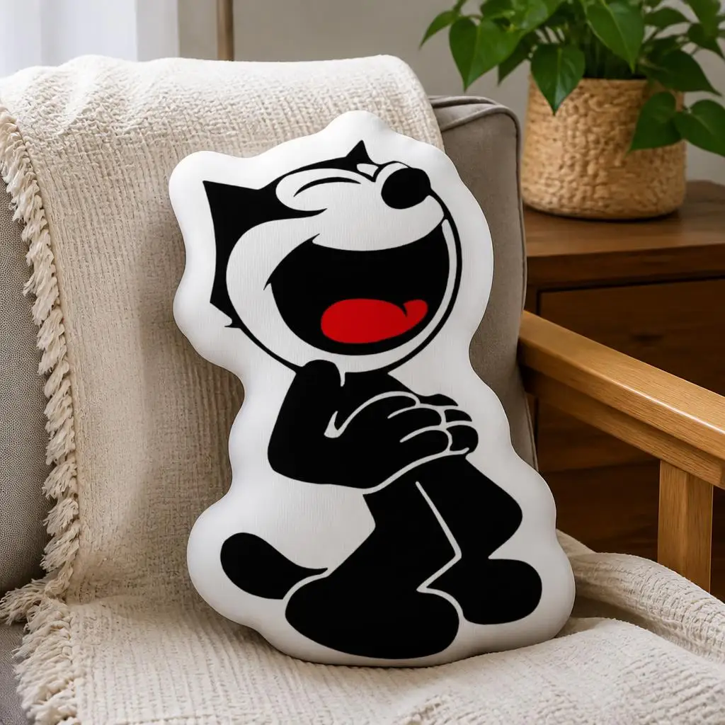 Felix the Cat Laughing Shaped Throw Pillow Stuffed Cushion Black White Cartoon Decorative Pillow Sofa Home Decor Art