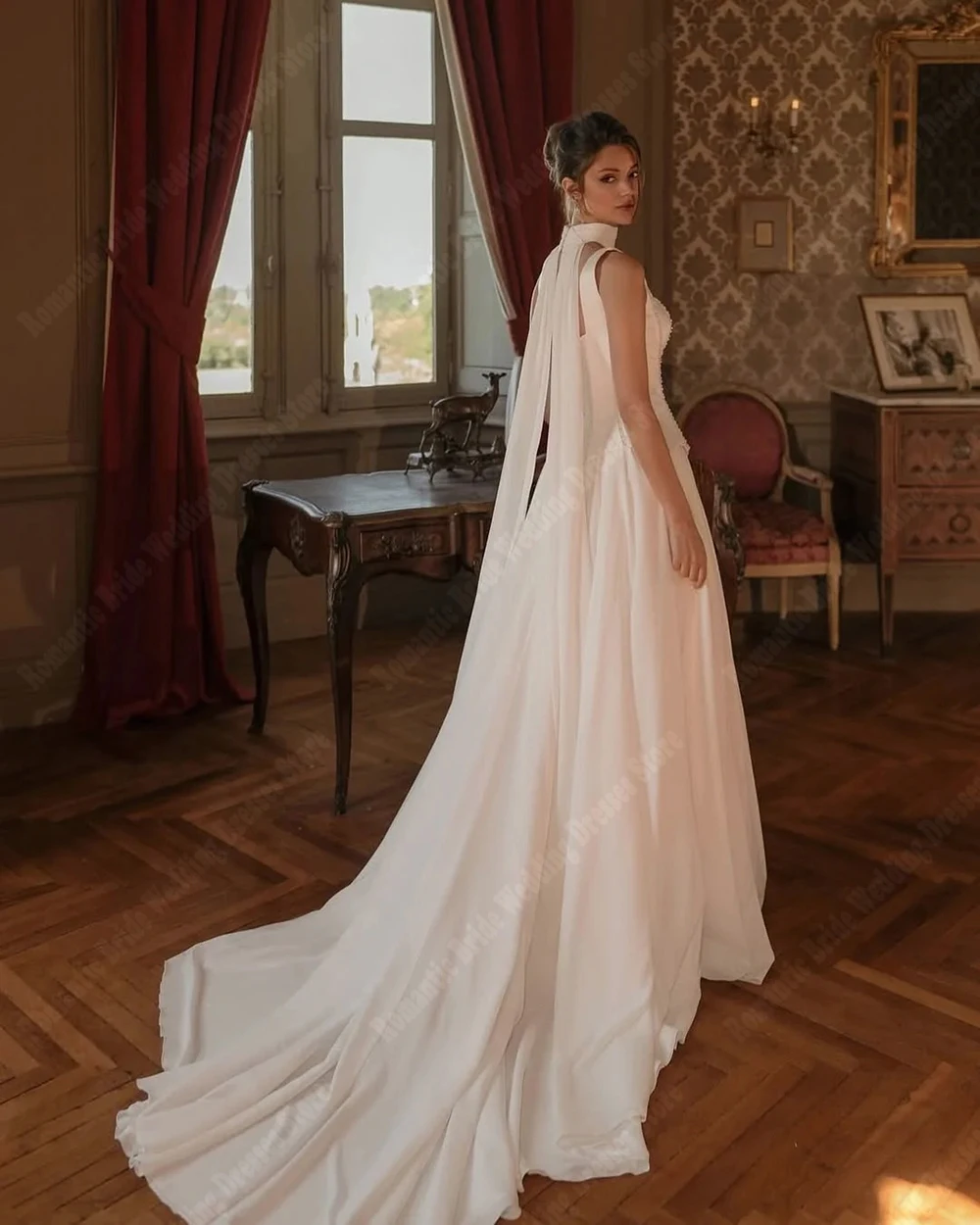 Gaun Pengantin Wanita Model A-Line Kerah Kotak 2026, Gaun Pengantin Satin Elegan Tanpa Lengan yang Dapat Disesuaikan, Panjang Menyentuh Lantai, Vestido De Novia