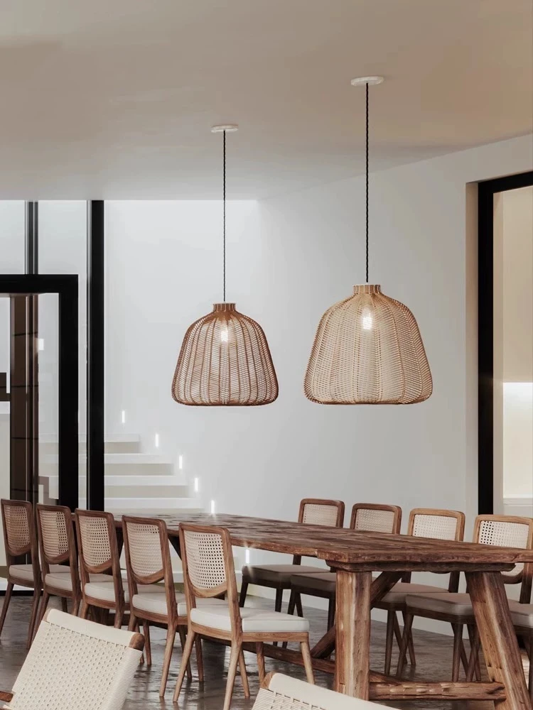 Vintage Lantern Handmade Pendant Lights Living Room Dining Room Rattan Lamps Japanese Living Room