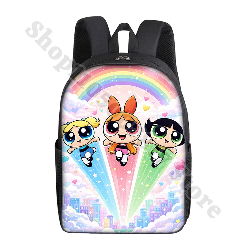Kawaii The Powerpuffs Girls Cartoon Cute Backpack Anime Printed Schoolbag Casual Book Bag Stationery Storage Pouch Rucksack Gift