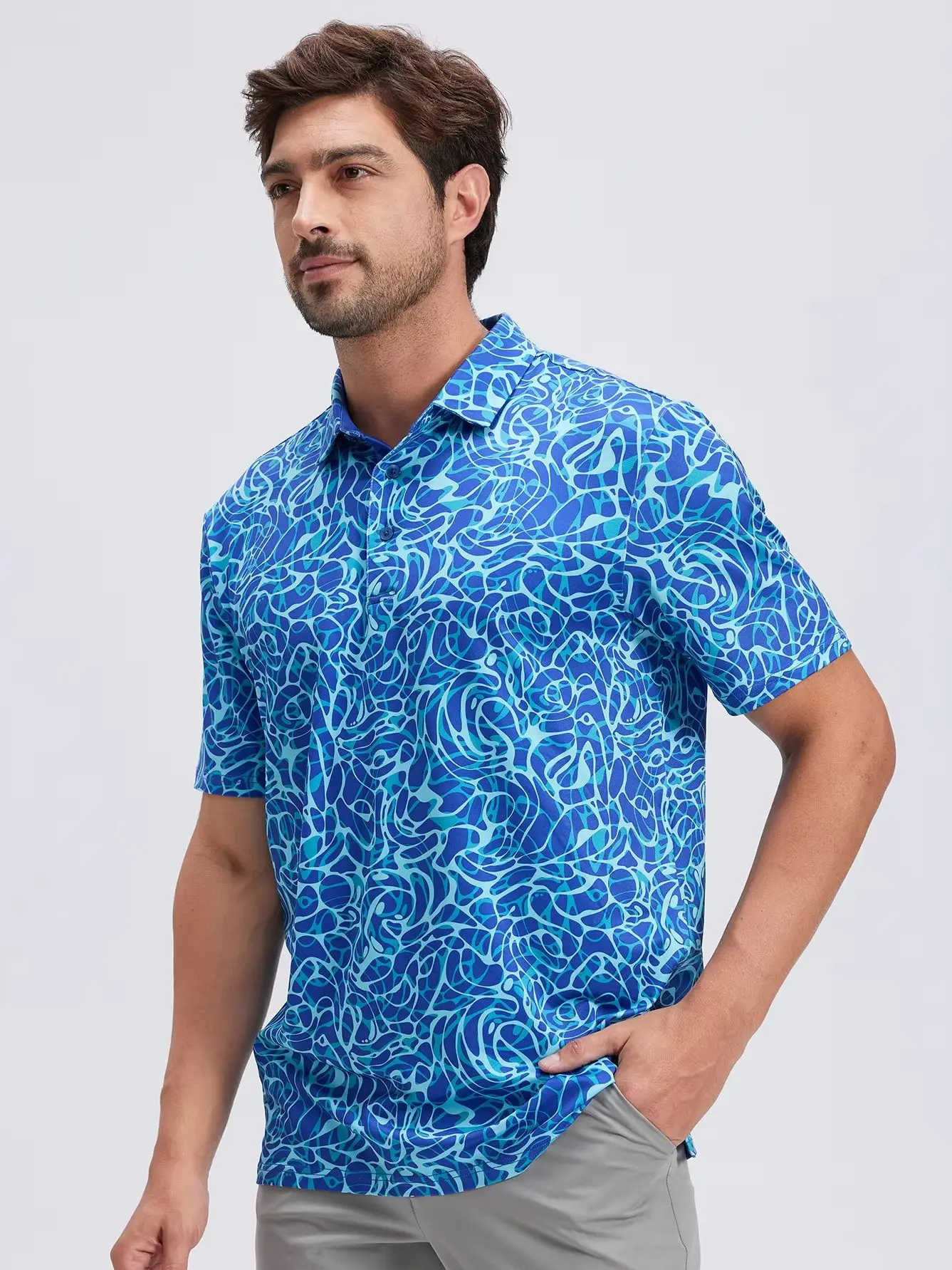 

Summer Mens Golf Polo Shirts Quick Dry Print Tee Shirts Moisture Wicking Performance T-shirt Business Casual Polo Shirt