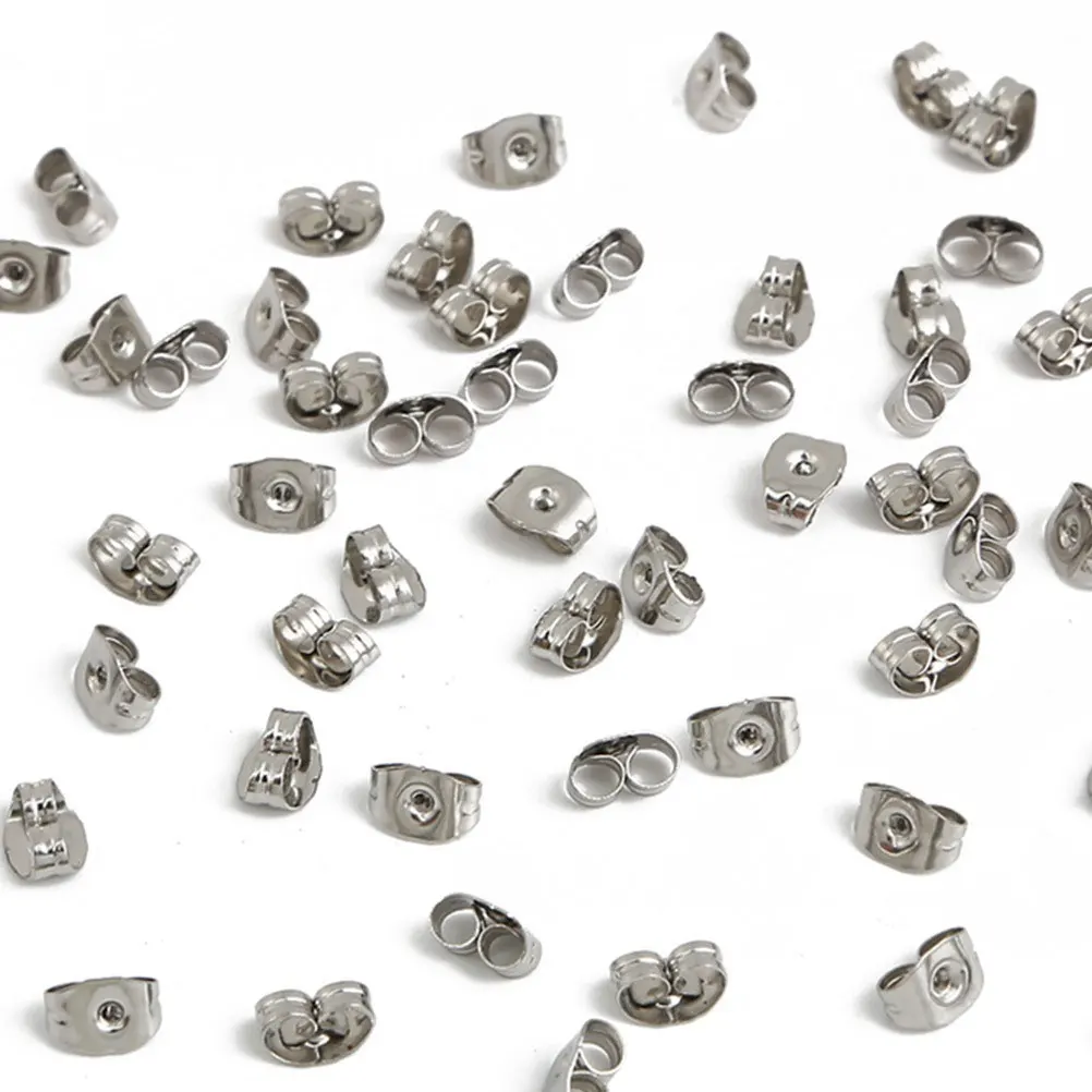 

400 pcs 6Mm Alloy Earring Posts Flat Pad Safety Plugs Jewelry Accessories Diy Crafts Resin Earrings Decor Rhinestones Crystals