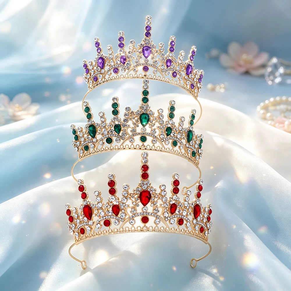 Gold Tone Teardrop Tiara Crown Full Rhinestone Bridal Wedding Headpiece Pageant Prom Birthday Party Hair Jewelry for Women