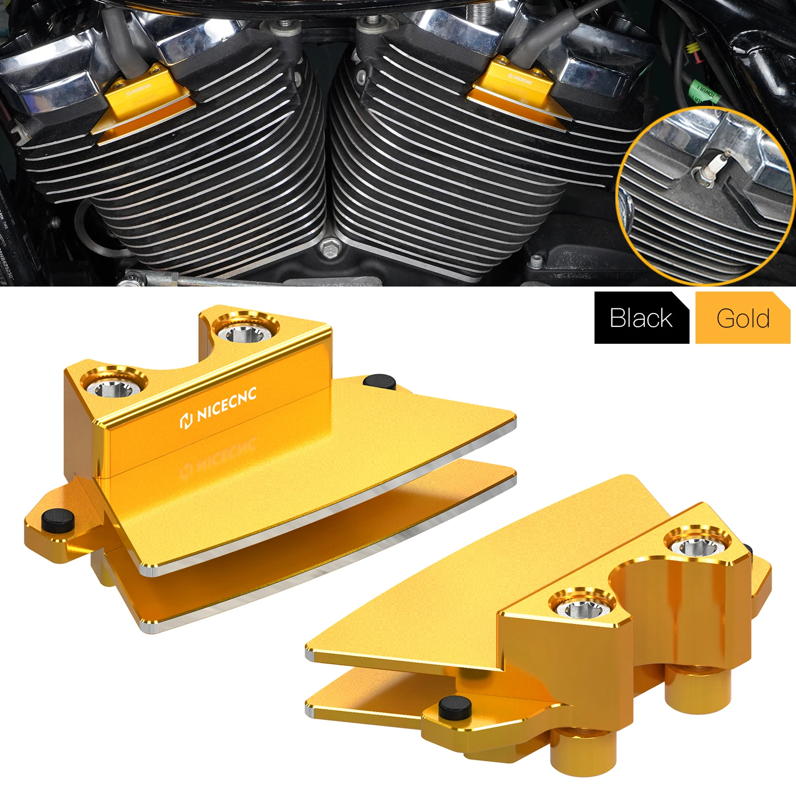 

For 19-22 Harley Electra Glide FLHT Engine Finned Spark Plugs Decor Cover for Road Glide Road King Street Glide/Special 17-2023
