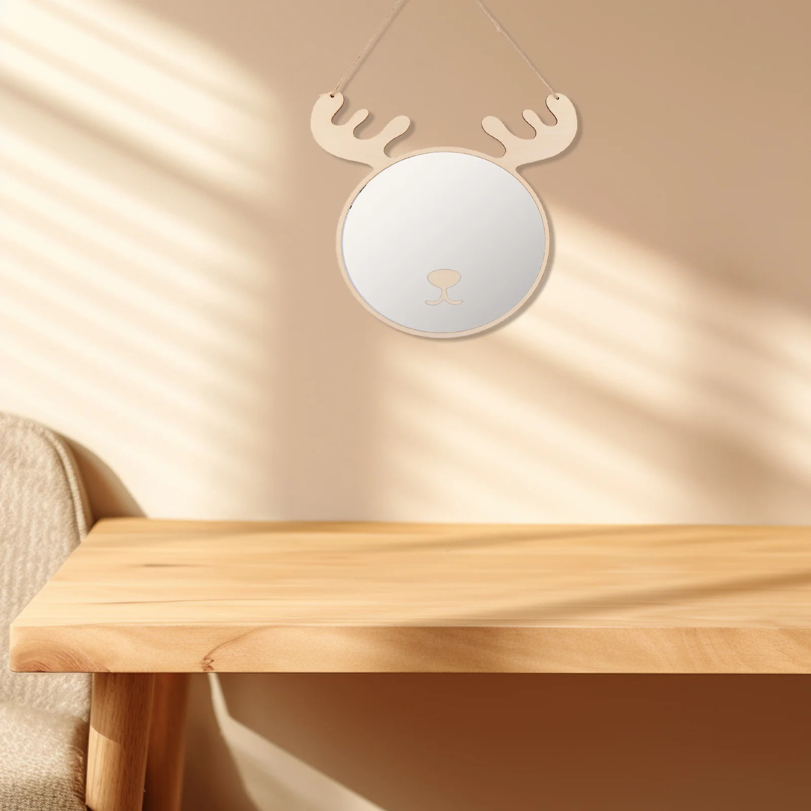 

1Set Deer Horn Mirror Nordic Wooden Kids Room Decor Small Hanging Wall Mirror for Girls Nursery Home Decoration Cute Bear Design