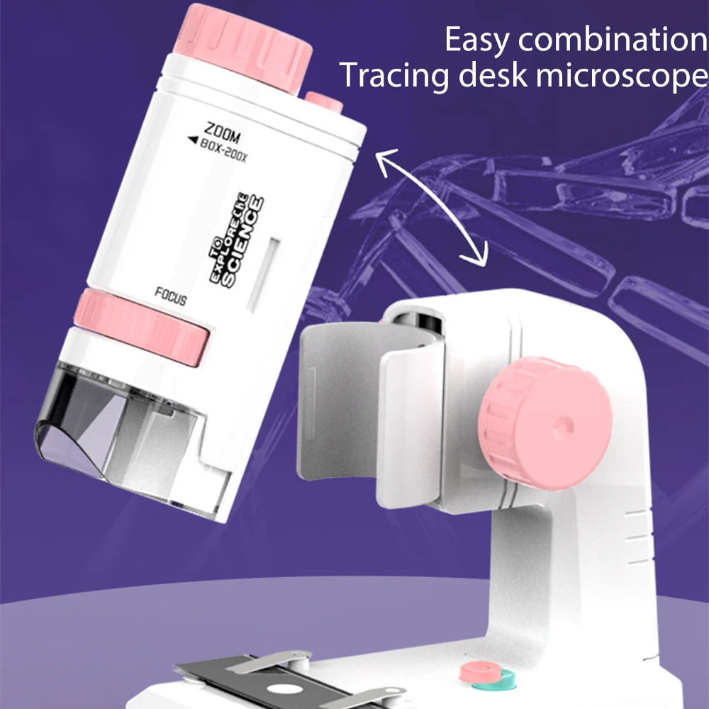 Brinquedo portátil do experimento científico do microscópio das crianças da ampliação 200x