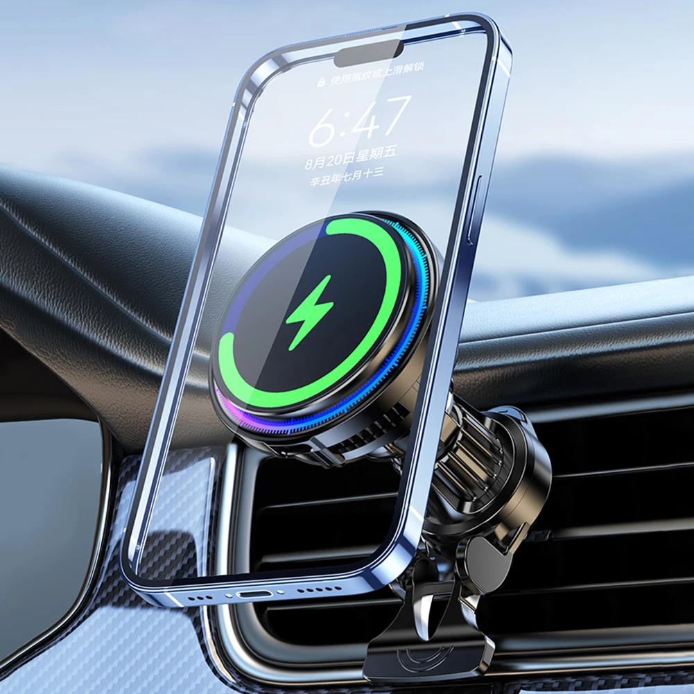 15 Вт магнитное охлаждение телефона автомобильное зарядное устройство беспроводная зарядка быстрое зарядное устройство автомобильный держатель телефона охлаждающее крепление для iPhone 16/15/14/13/12