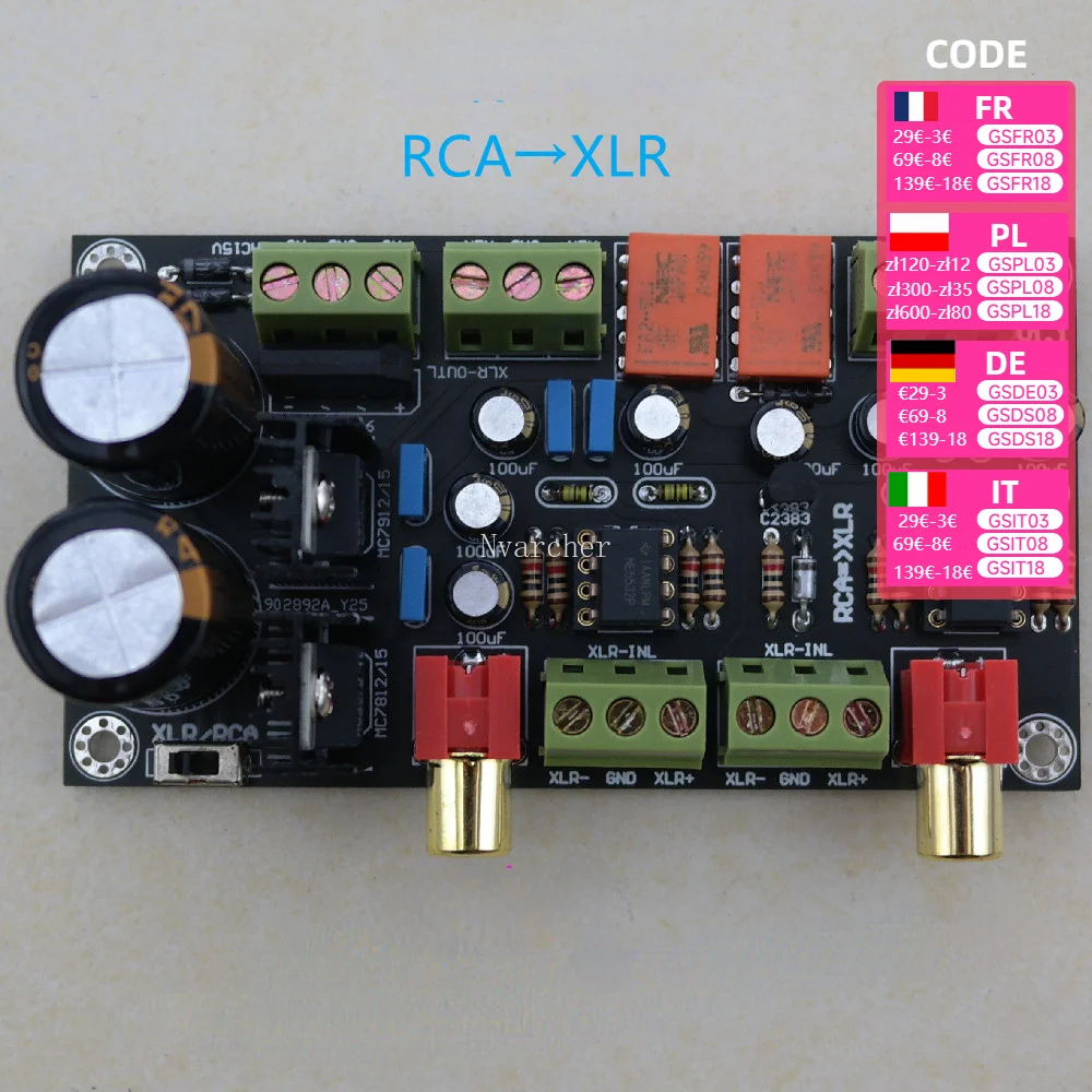 RCA/XLR single-ended to balance circuit board RCA XLR with rectifier filter can be AC powered