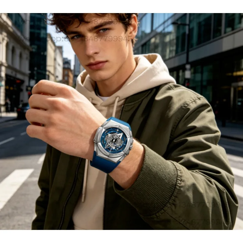 High-end customization  Light luxury blue face rubber strap multifunctional luminous business watch