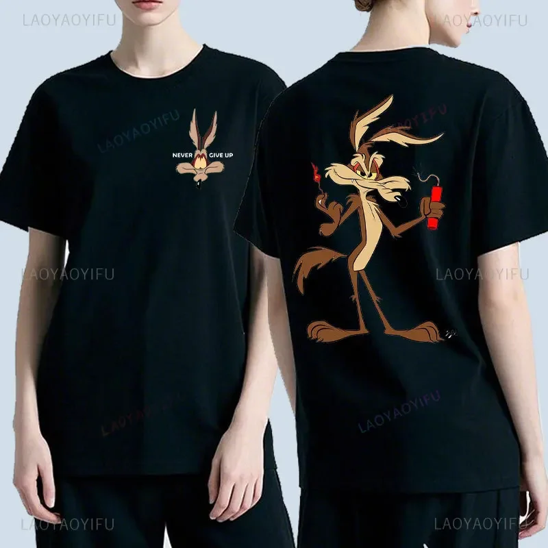 Wile E Coyote الكرتون الوجهين المطبوعة التي شيرت للجنسين موضة Y2k تي شيرت كلاسيكي مانغا الجرافيك القطن تيز الصيف Camisetas
