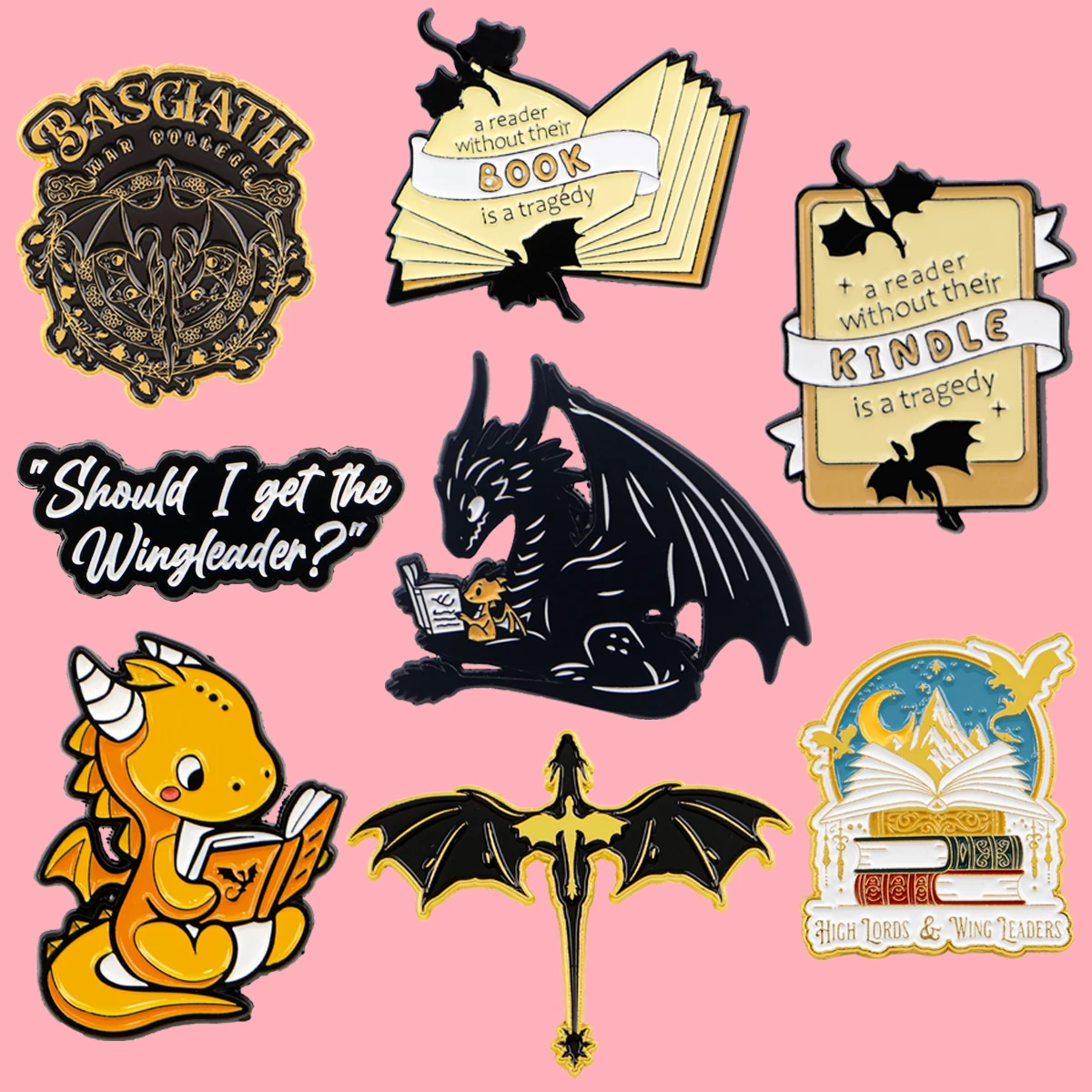 The Fourth Wing Vintage Enamel Pin Cute Black Dragon Brooches Lapel Badges Briefcase backpacks Accessories Gothic Jewelry Gift