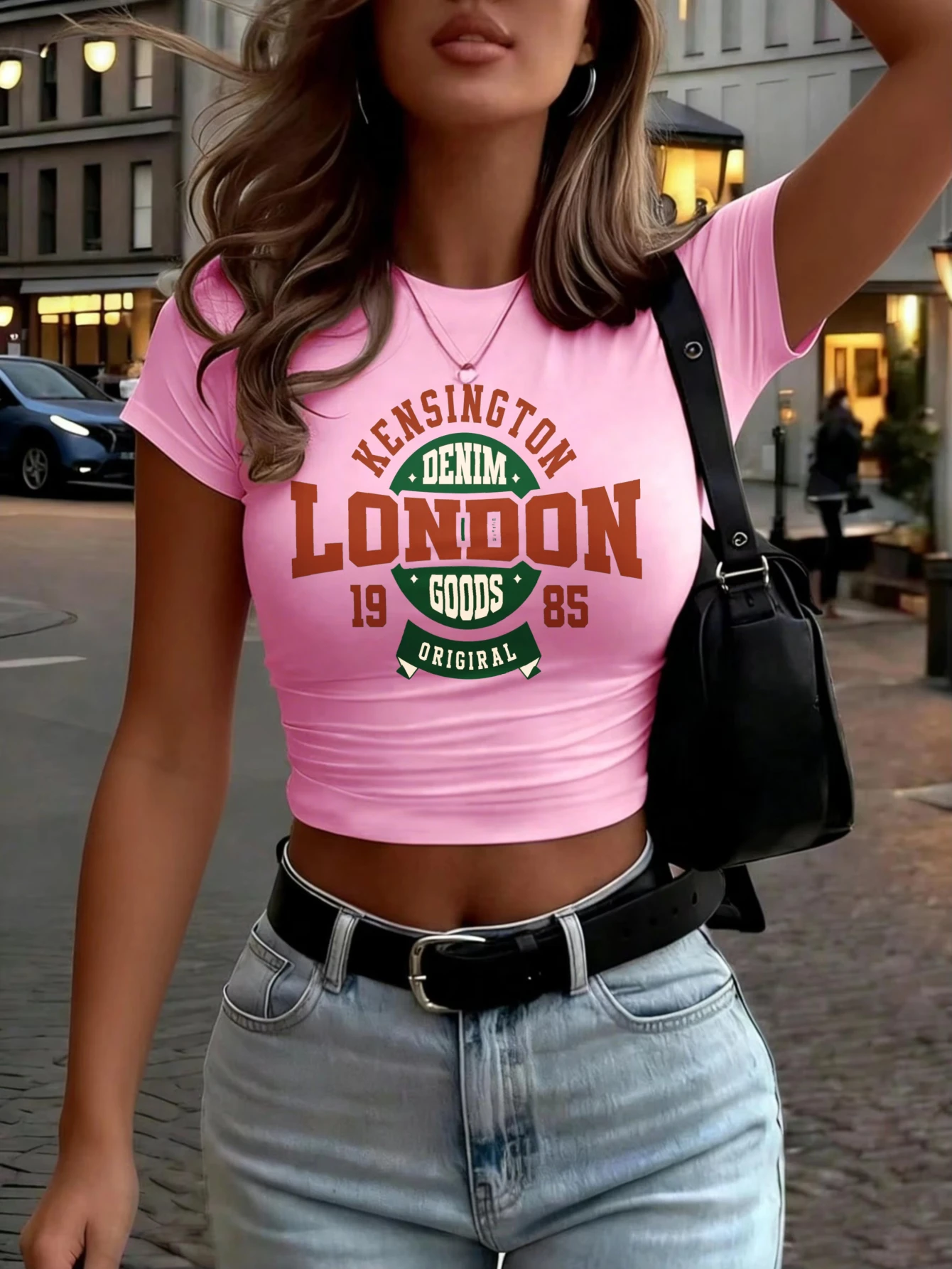 Casual Vintage Style, Women's T-Shirt, Kensington London Denim Goods Graphic Print, Summer Streetwear, Gift For Girlfriend Or Da