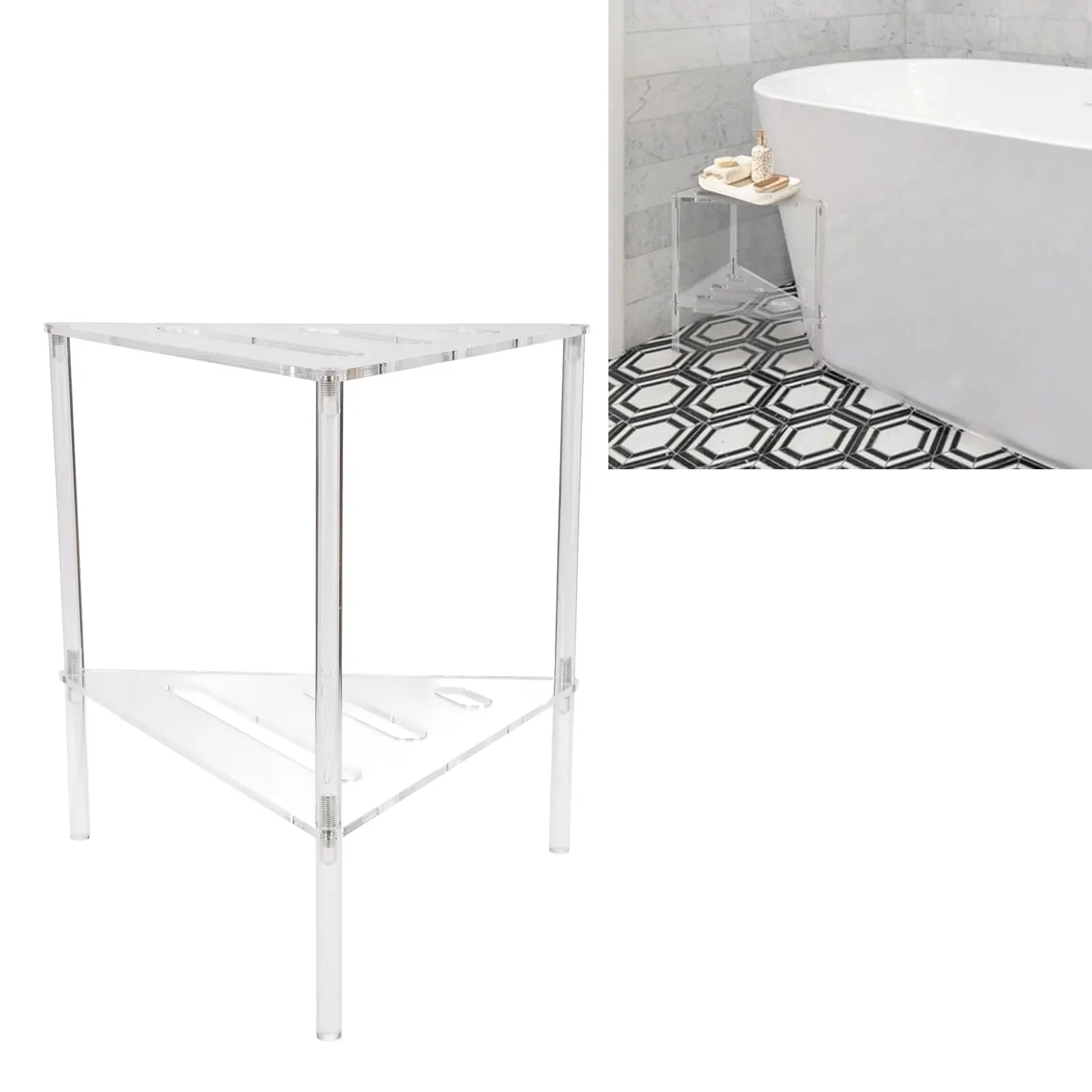Eck-Duschregal aus Acryl, 2-stufig, bodenstehend, ausgehöhltes Eckregal, Organizer für Badezimmer, Schlafzimmer, Küche
