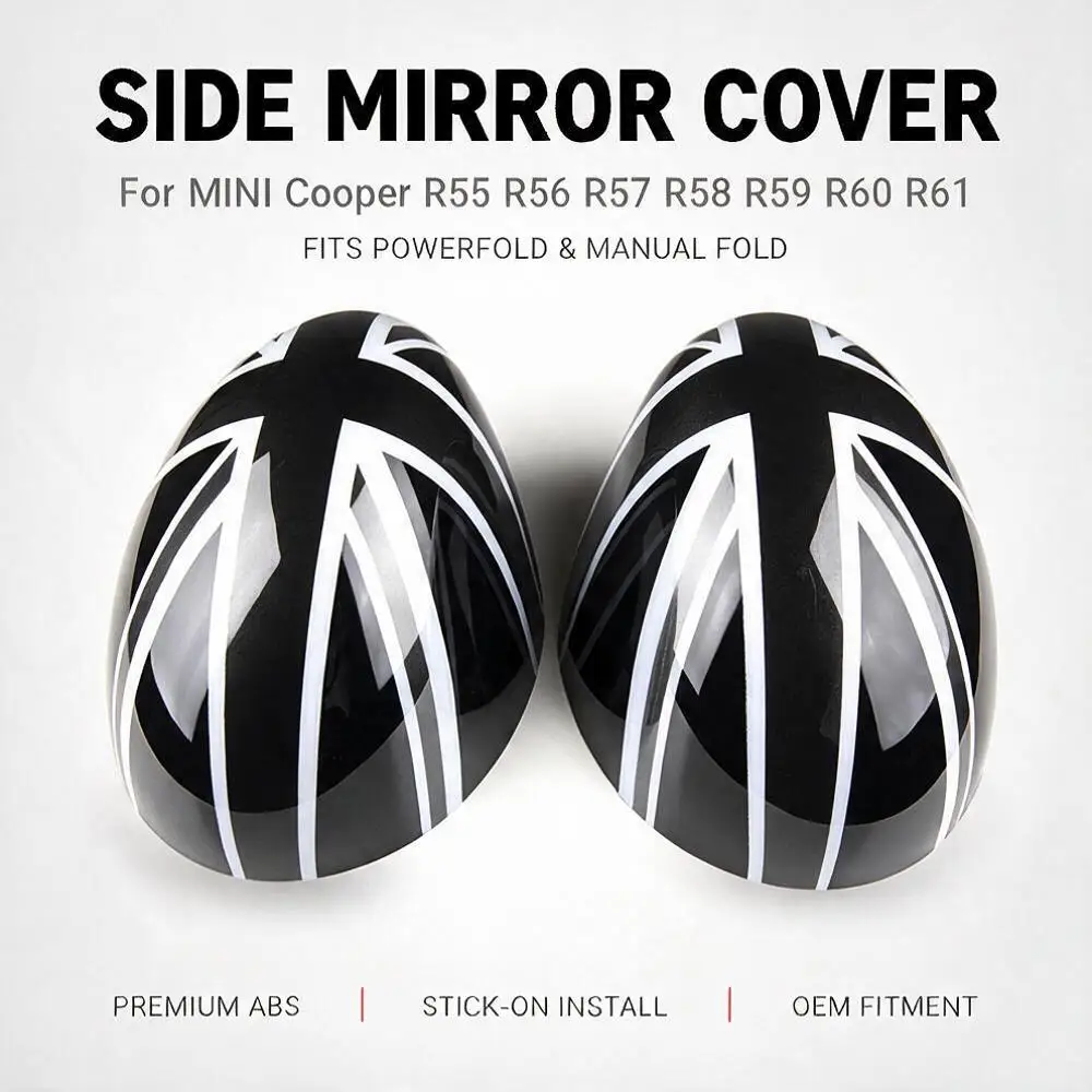 For MINI Cooper R55 R56 R57 R58 R59 R60 R61 2007-2016 ABS Checkered Mirror Caps Cover Powerfold Manualfold Stick-on
