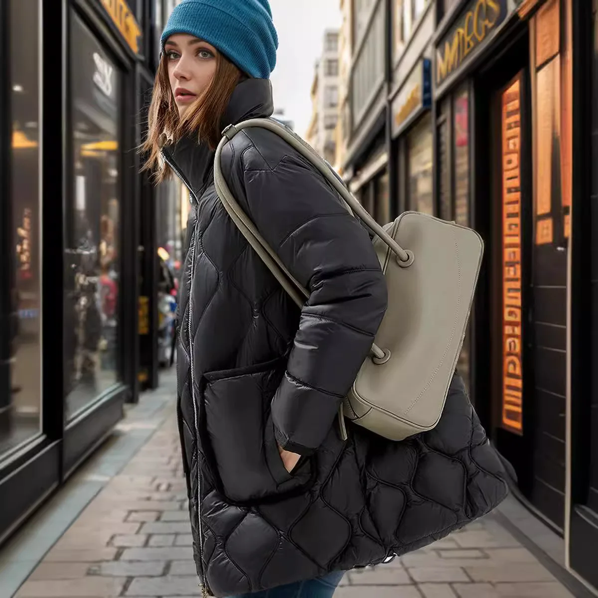 Giacca imbottita da donna invernale Giacca da donna in puro colore collo alto Parka caldo Cappotti Top 2025 Giacca da donna versatile in cotone con 2 tasche