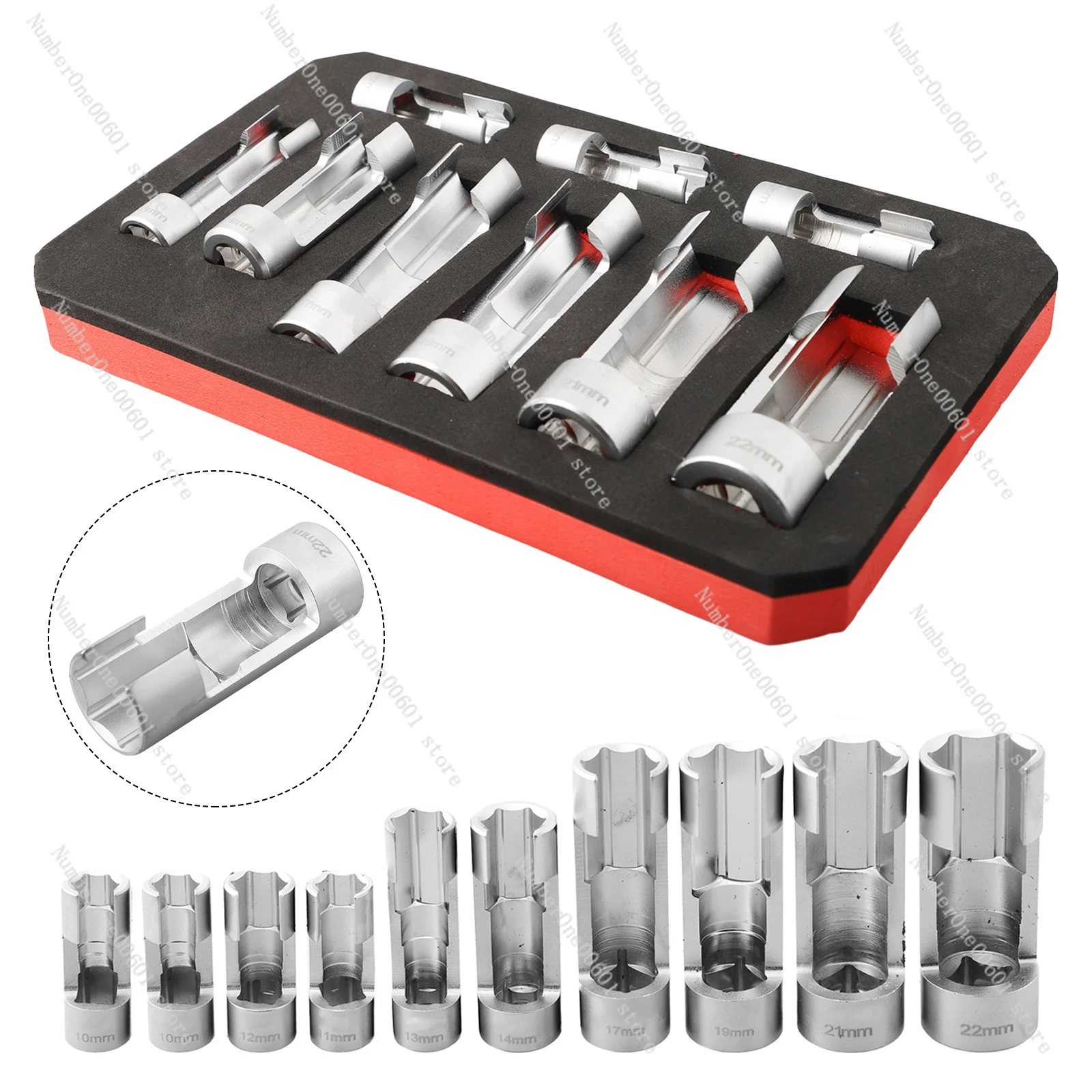 9pcs Fuel Line Socket Wrench 10-22mm 1/4 3/8 1/2 Diesel Injector Union Nut Socket For Pipe Connector Reoval Car Repairing Tool