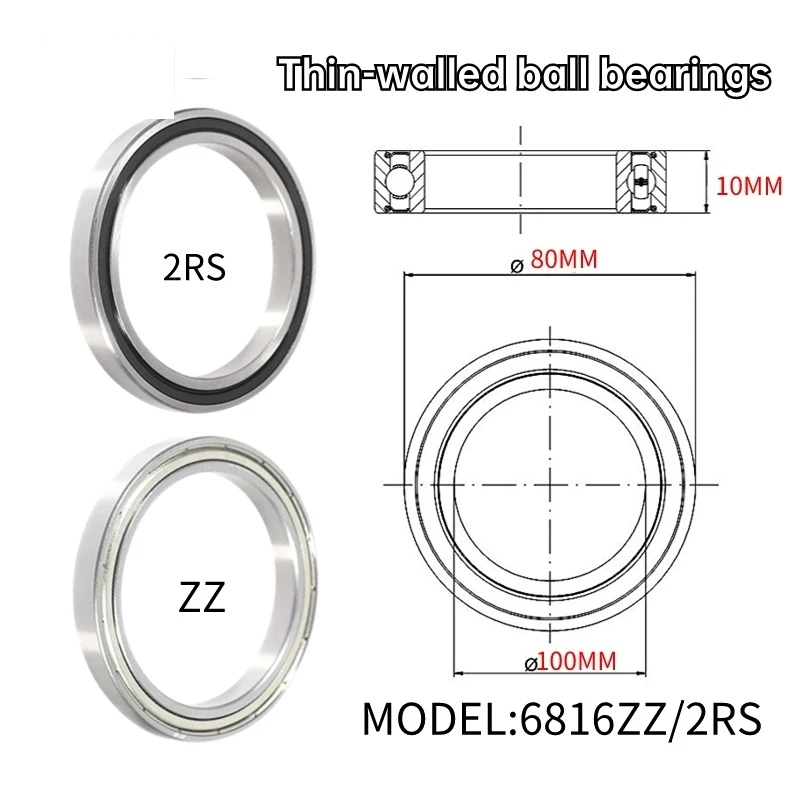 1PCS  6816ZZ 6816-2RS 80x100x10MM Thin-wall Deep Groove Ball Bearings Electric Tools Motor Mechanical Bearings