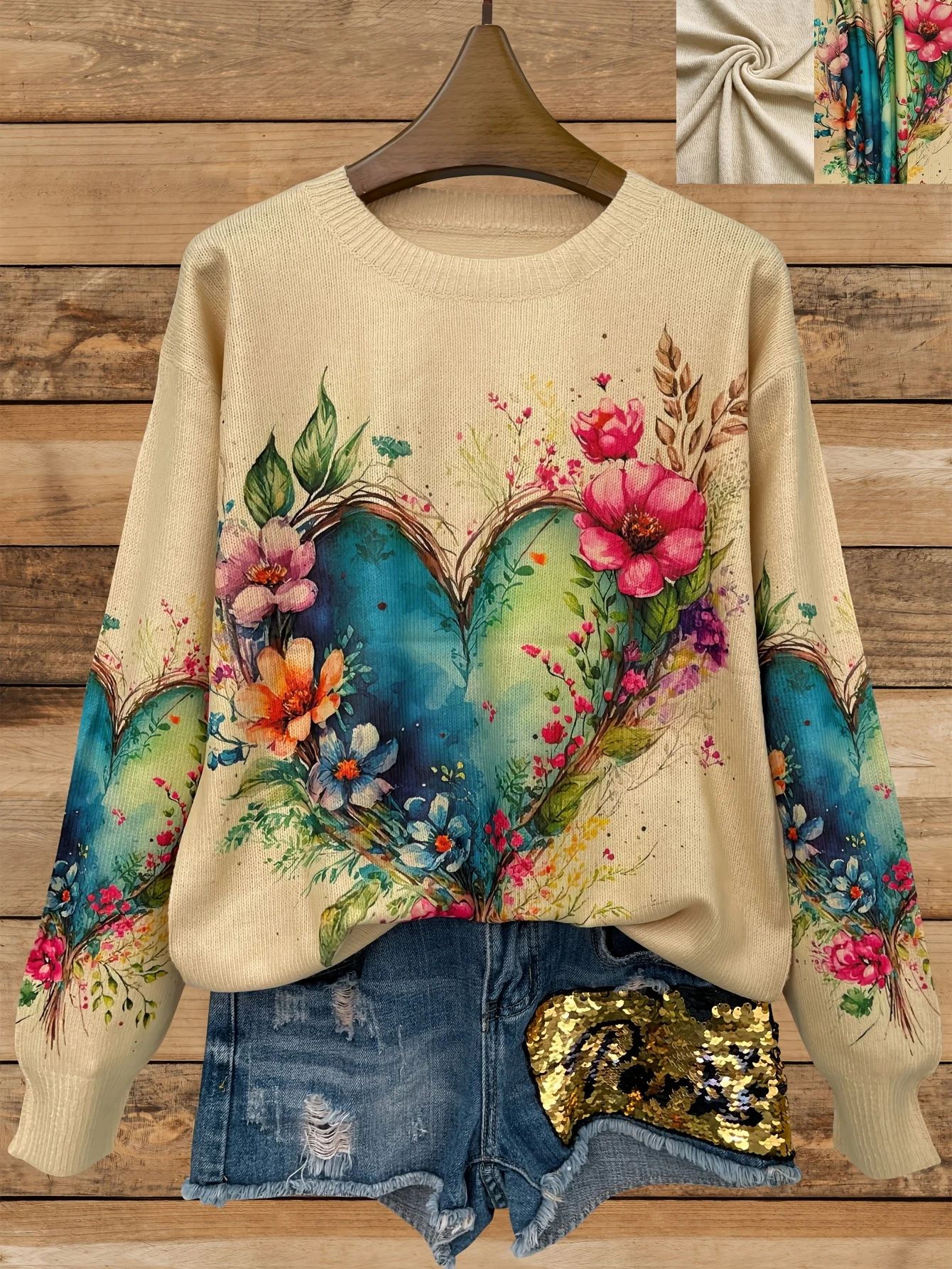

Lightweight printed sweater for women - vibrant floral patterns all over, casual round-neck long-sleeved top