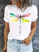 Dragonfly Print Crew Neck T-Shirt, Casual Short Sleeve T-Shirt For Spring & Summer, Women's Clothing