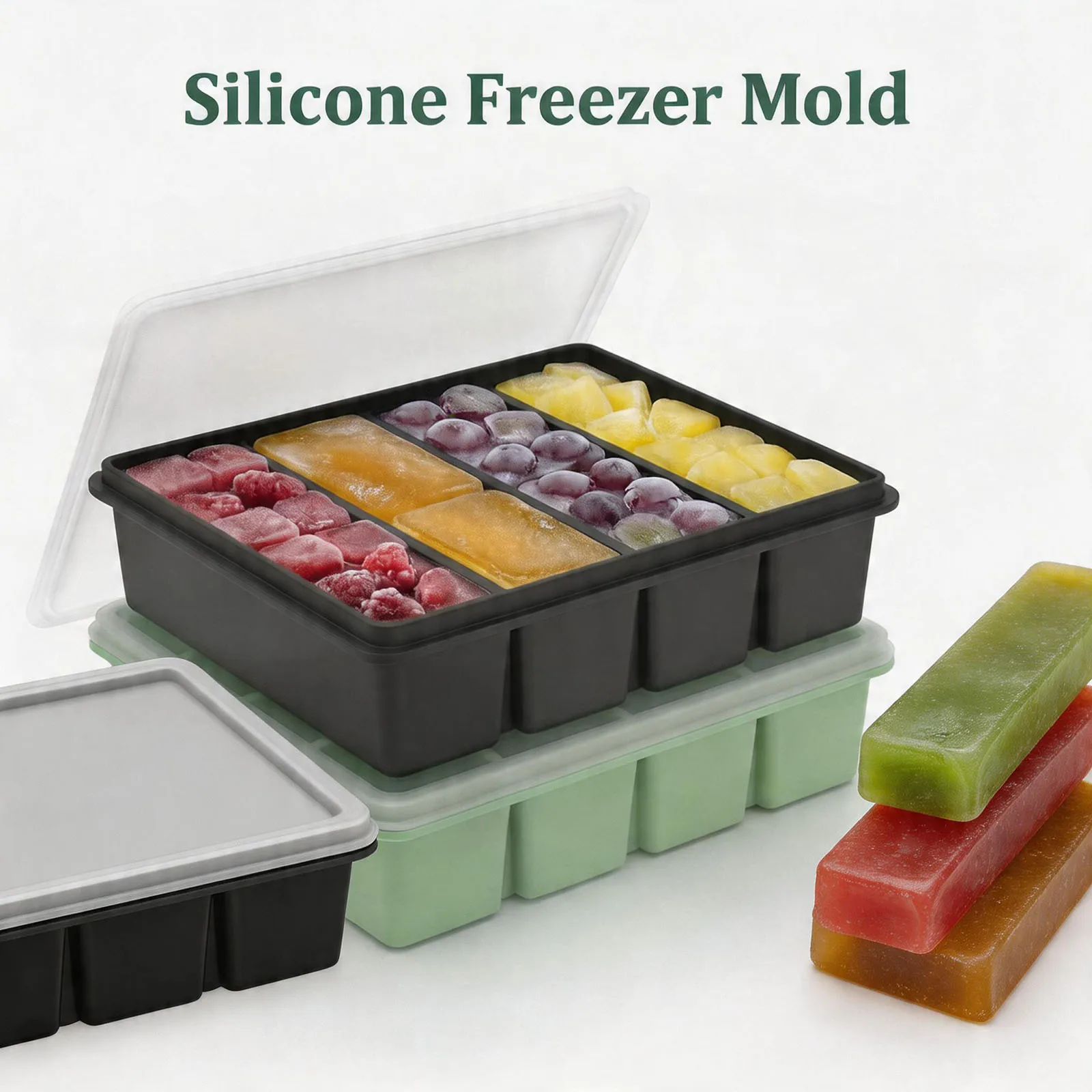 Silicone Freezing Mold Food Container with Lid Ice Cube Mold Storage Box Divided Ice box for Store Soup,Sauce Drink Herbs juices