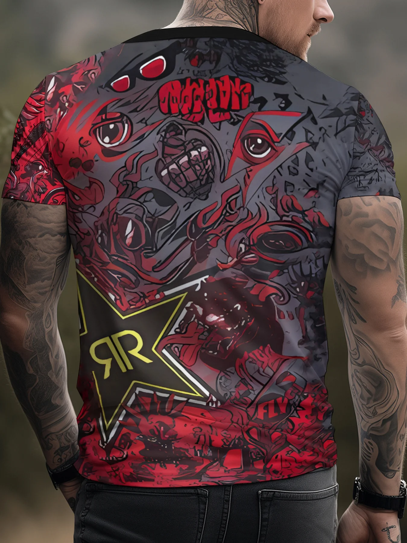 تي شيرت رجالي صيفي أنيق ومبتكر يسمح بمرور الهواء للدراجات النارية بطباعة ثلاثية الأبعاد ورقبة دائرية وأكمام قصيرة تي شيرت كاجوال للخروج