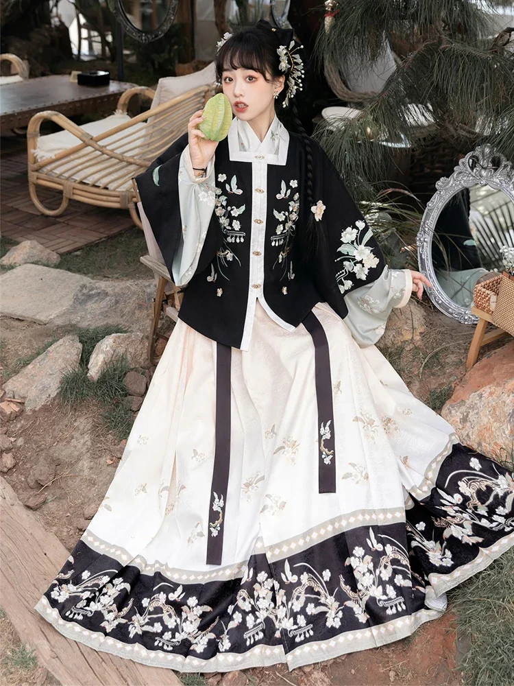 Song Dynasty-Conjunto de vestido hanfu feminino, estampa floral de pelúcia, vestido de princesa, vestido tradicional chinês, doce, elegante, outono, inverno