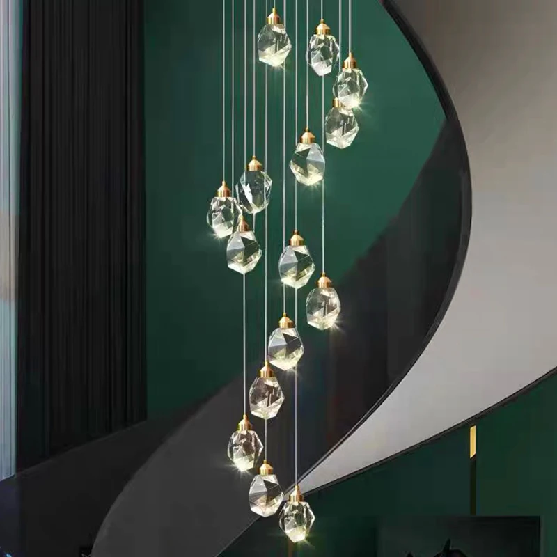 Imagem -03 - Modern Crystal Chandelier For Home Decoration Stair Pendant Lamp Living Room Pendant Lights Iluminação Interior