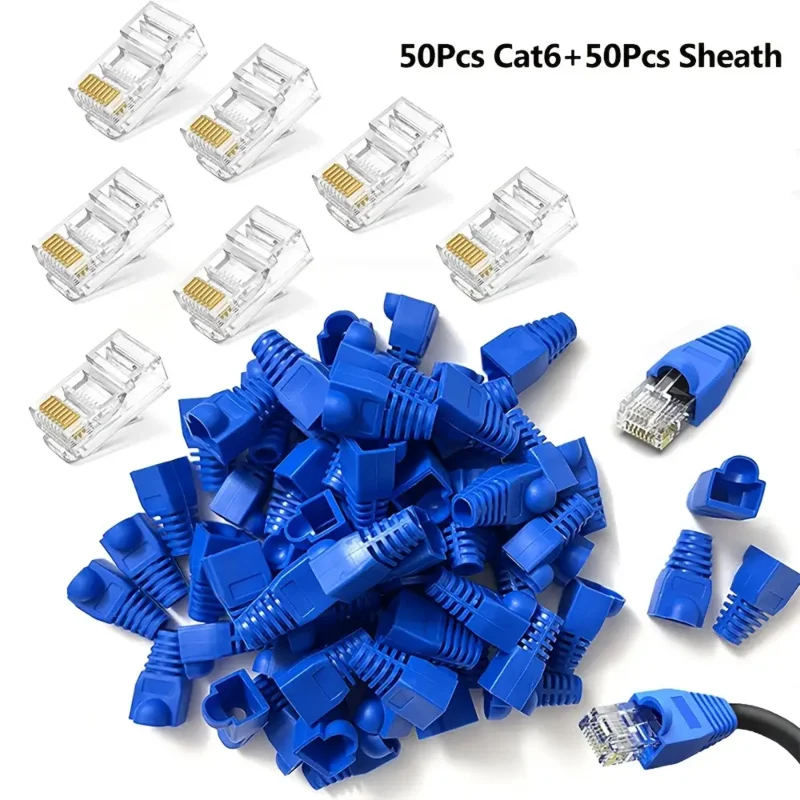 10/50pcs RJ45 Connector UTP Cat5e/Cat6/STP Cat7 - Sheath, 8P8C Ethernet Pass Through Plug Cable Protector Sleeves for Reliable