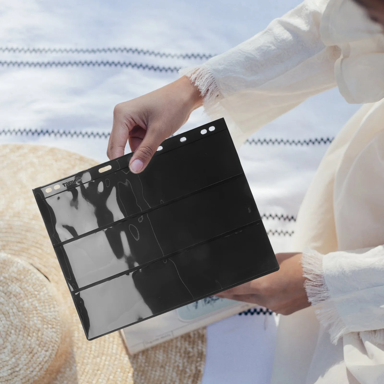 10Pcs Stamp Album Pages Black Background 3-Slot Protective Sleeves for Stamp Collectors Organizing Display Sheets