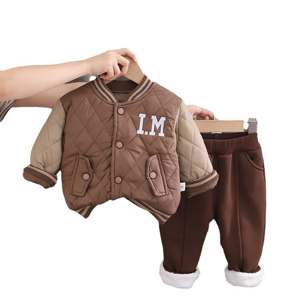 Children\'s Thick Warm Clothes For Baby Boys Winter Cotton Jacket Padded Pants Two-Piece Set Fall Winter New Korean Kids Outfits