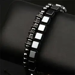 2Pcs Sets Classic Charm Bracelet Men 6MM Square Hematite Stone Beads Hand Made Braiding Black Punk Bracelets Women Jewelry